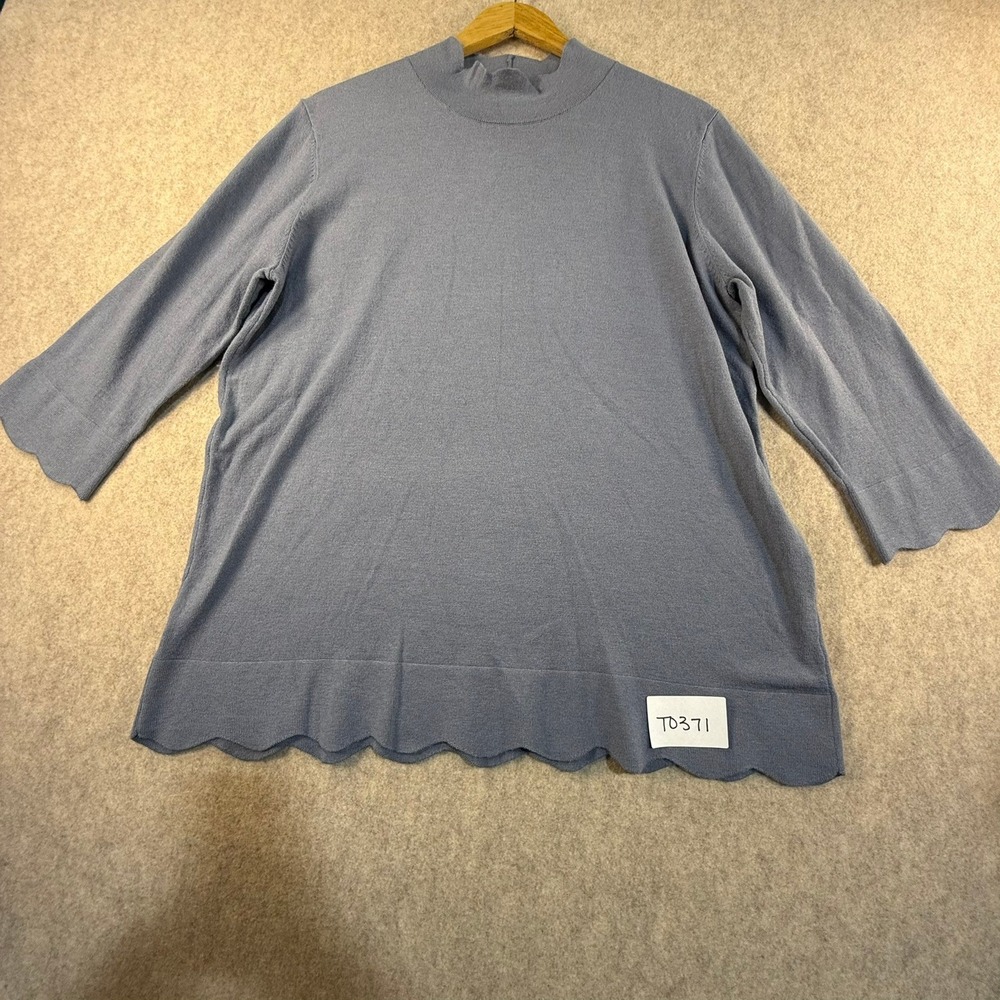 Grace the perfect fit Dressbarn Blue Mock Neck Scallop Hem 3/4 Sleeve Sweater L